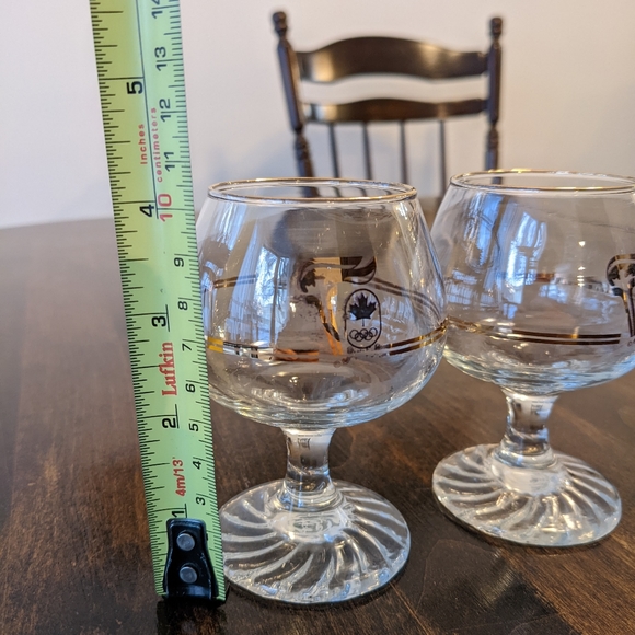 Vintage 1988 Calgary Olympic Torch Gold Trim Brandy Glasses - Picture 4 of 7